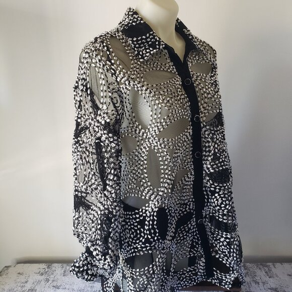 Berek Metallic Circle Button Down High Low Mesh Shirt *read notes* - Picture 1 of 13